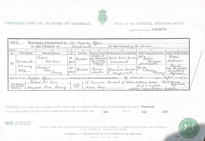 Marriage Certificate, Robert and Margaret