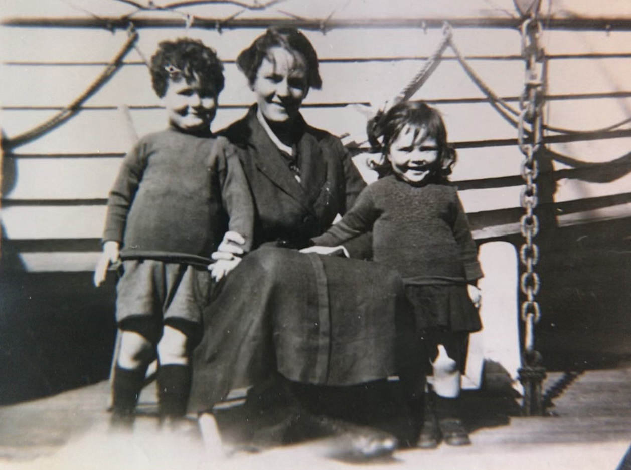 Ronald, Margaret and Doris on the ship coming over from England