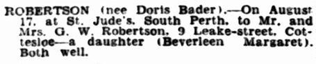 Beverleen's birth notice